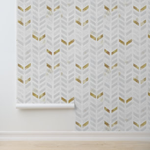 Modernes, elegantes Gold Weiß Grau gestrichen Zick Tapete