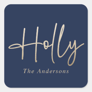 Modernes, elegantes, goldmarineblaues Skript Quadratischer Aufkleber