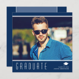 Modernes Elegantes Graduate Stilvolles Foto Blau & Ankündigung