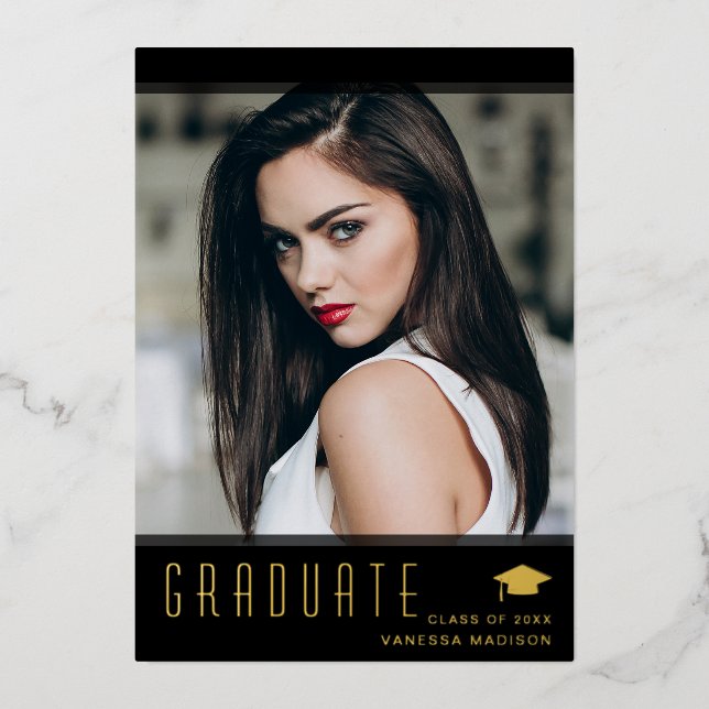 Modernes, elegantes Graduate Stilvolles Foto Folieneinladung (Vorderseite)