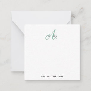 Modernes, elegantes Green Script Monogram Mitteilungskarte