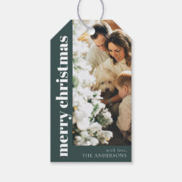 Modernes elegantes Grün frohe Weihnachtsfamilien F Geschenkanhänger