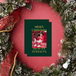 Modernes, elegantes, grünes Weihnachtsgeschenk - F Folien Feiertagskarte