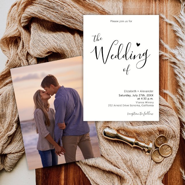 Modernes elegantes Herz-Kalligrafie-Foto Hochzeit Einladung (Von Creator hochgeladen)