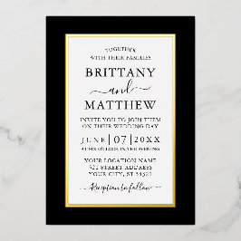 Modernes elegantes Hochzeitschwarz-Weiß-Gold Folieneinladung