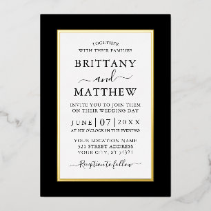 Modernes elegantes Hochzeitschwarz-Weiß-Gold Folieneinladung
