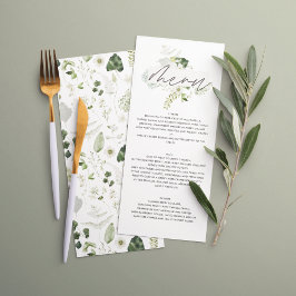 Modernes, elegantes Hochzeitsmenü mit botanischen Menükarte