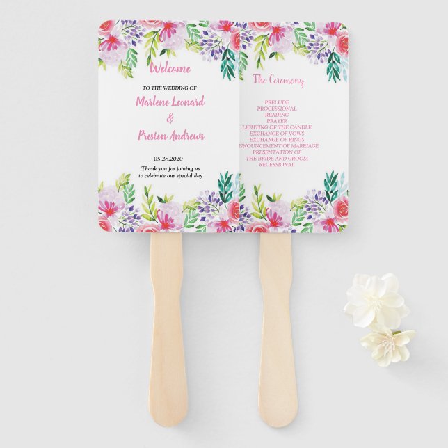 Modernes, elegantes Hochzeitsprogramm für Wasserfa Fächer (Vorne und Hinten)