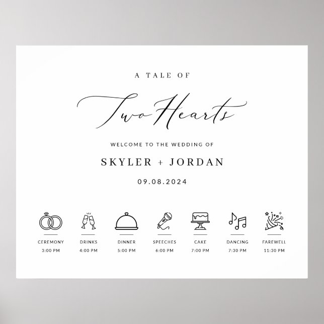 Modernes, elegantes Hochzeitszeichen mit Timeline Poster (Vorne)