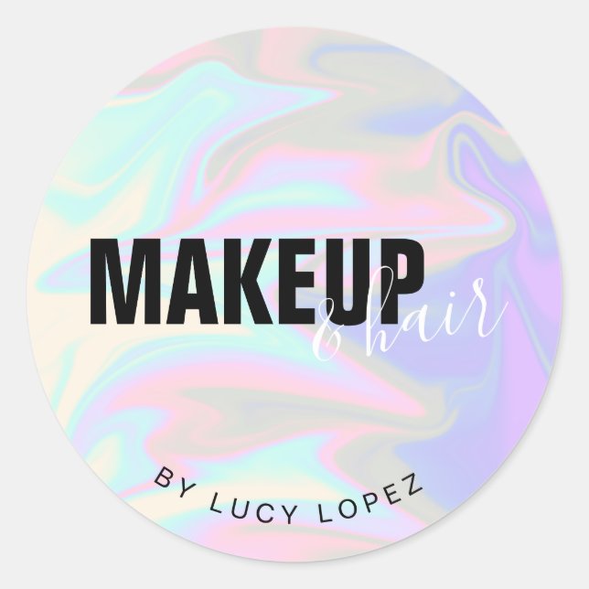 Modernes, elegantes holografisches Make-up & Haar Runder Aufkleber (Vorderseite)
