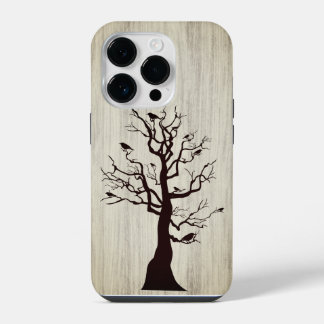 Modernes, elegantes Holz - Baum und Krähe - Holz iPhone 14 Pro Hülle