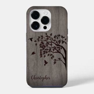 Modernes, elegantes Holz - Baum und Krähe - Holz iPhone 14 Pro Hülle