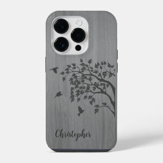 Modernes, elegantes Holz - Baum und Krähe - Holz iPhone 14 Pro Hülle