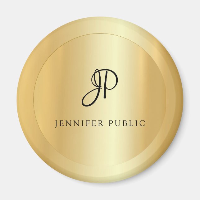 Modernes, elegantes Imitat Gold Template Monogram Magnet (Vorne)