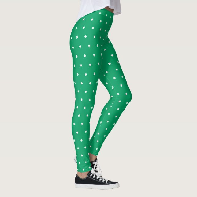 Modernes elegantes irisches Kleeblatt Grüne Klee Leggings (Rechts)