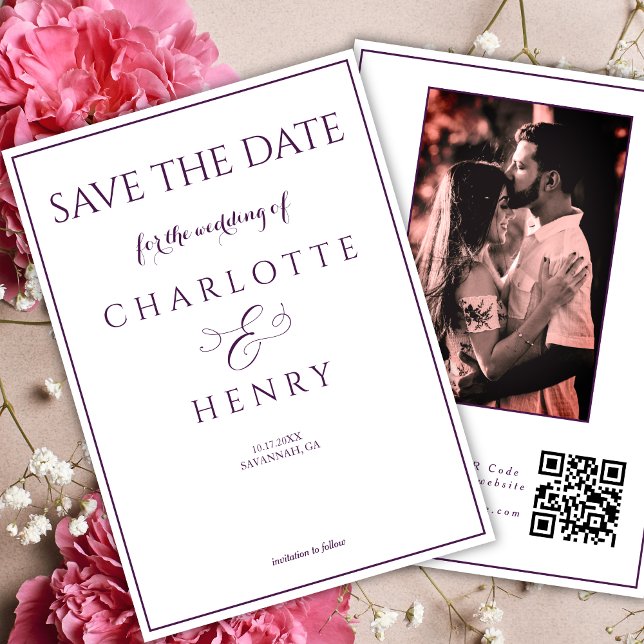 Modernes Elegantes Kalligrafie-Foto QR-Code Save The Date (Von Creator hochgeladen)