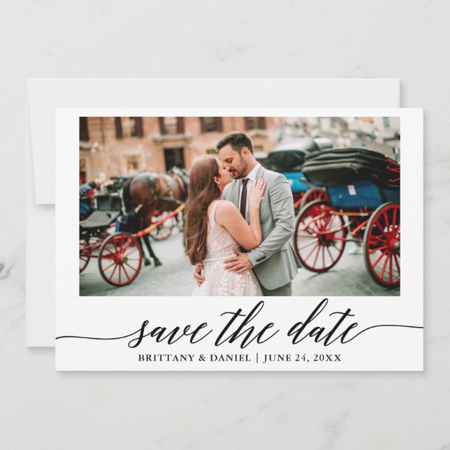 Modernes elegantes Kalligrafie-Foto Save the Date (Vorderseite)