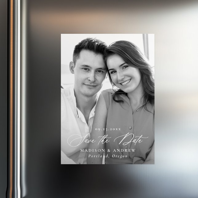 Modernes elegantes Kalligrafie-Foto Save the Date Magneteinladung (Von Creator hochgeladen)