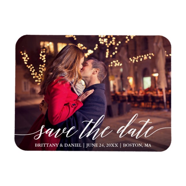 Modernes elegantes Kalligrafie-Save the Date Foto Magnet (Horizontal)