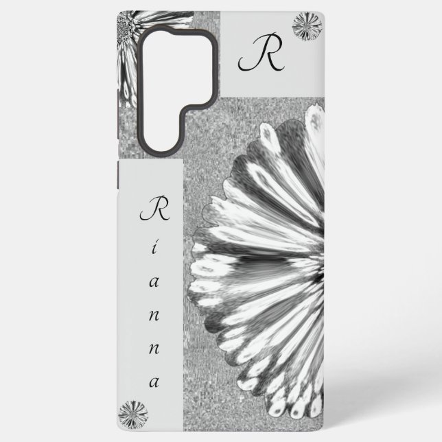 Modernes, elegantes Karo-Blume-Silber Samsung Galaxy Hülle (Rückseite)