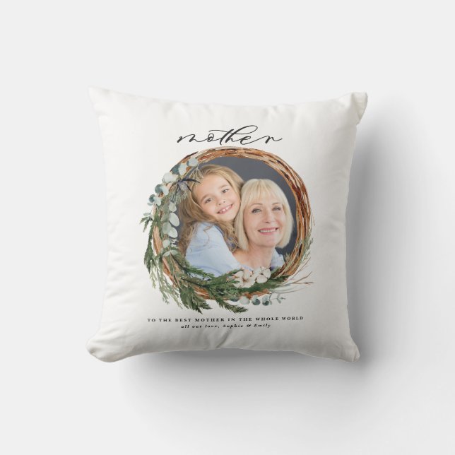 Modernes, elegantes, leafarbenes Foto Mutter Kissen (Vorderseite)