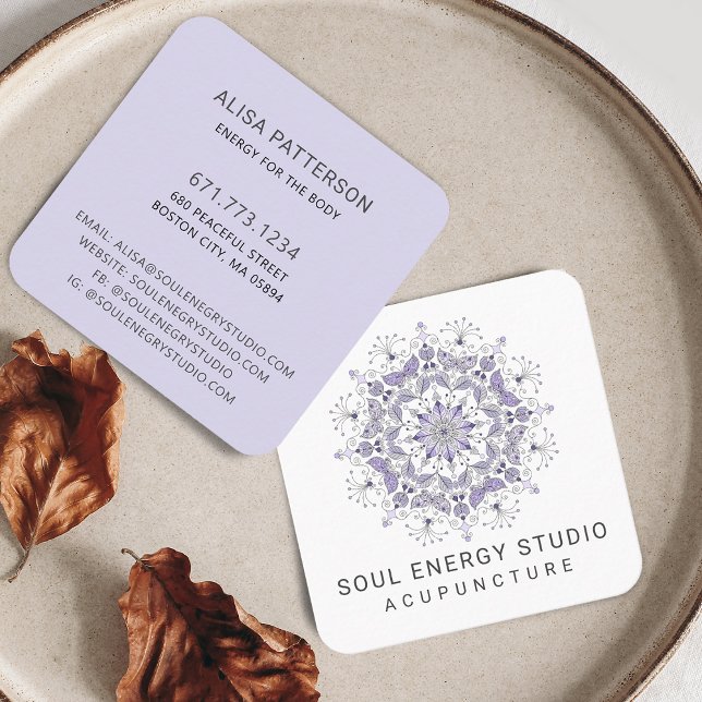 Modernes Elegantes Lila Mandala Quadratische Visitenkarte (Modern Elegant Purple Mandala Square Business Card)