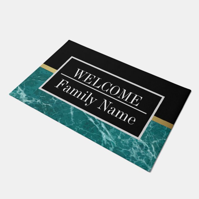 Modernes elegantes Marmorbad Willkommen Fußmatte (Schrägansicht)