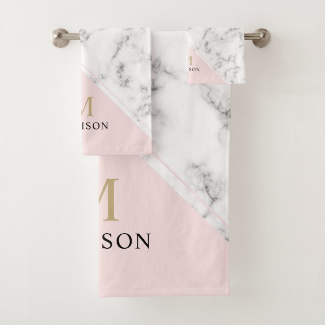 Modernes, elegantes Marmormonogramm Badhandtuch Set (Insitu)