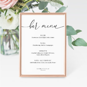 Modernes, elegantes Menü auf dem Bar Hochzeiten