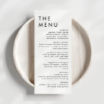 Modernes, elegantes Menü für Hochzeiten und Empfan Menükarte<br><div class="desc">Das moderne Hochzeitsmenü mit minimalistischem Layout und einzigartigem Schriftart. Alle Farben können bearbeitet werden. // Für passende Designs,  suchen Sie "HARLOW" im Sincerely By Nicole Zazzle Store. * Wenn Ihnen dieses Design gefällt,  Sie es aber nicht für etwas finden,  das Sie suchen,  wenden Sie sich bitte jederzeit an mich:)</div>