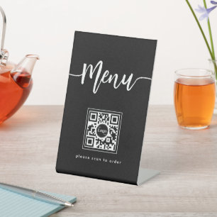 Modernes, elegantes Menü Skript QR Code Schwarz Sockelschild