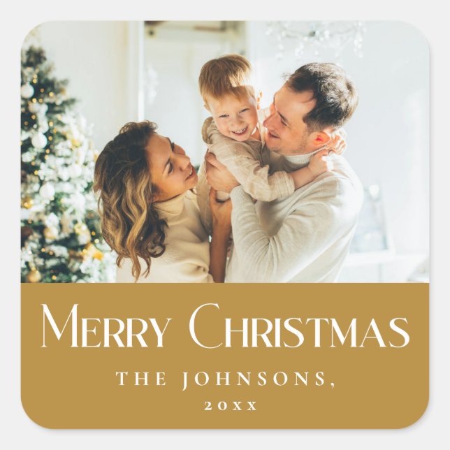 Modernes Elegantes MerChristmas Custom Gold Quadratischer Aufkleber (Vorderseite)