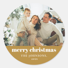 Modernes Elegantes MerChristmas Custom Gold Runder Aufkleber