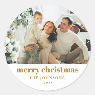 Modernes Elegantes MerChristmas Custom Gold Runder Aufkleber
