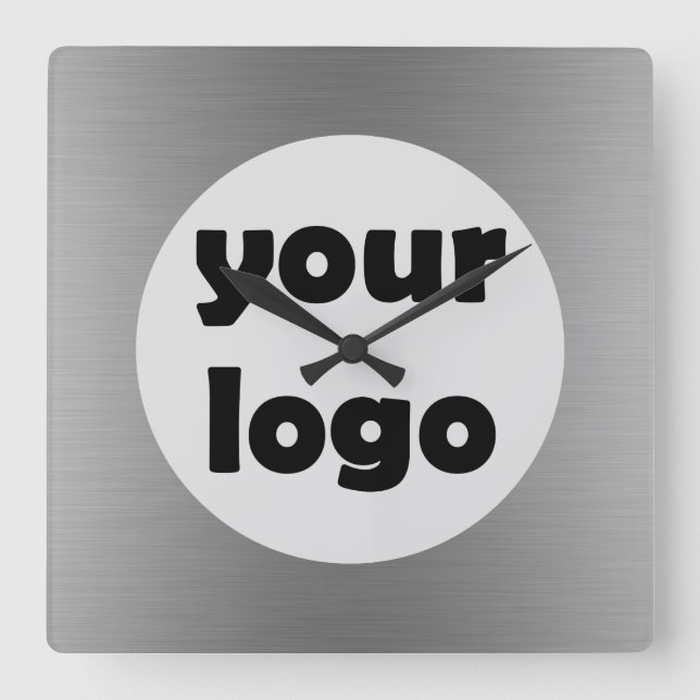 Modernes, elegantes Metallisches Solid Silver Logo Quadratische Wanduhr (Vorderseite)