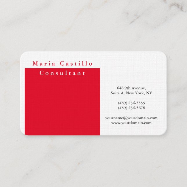 Modernes, elegantes, Minimalistisches Rot-Weiß-Des Visitenkarte (Vorderseite)