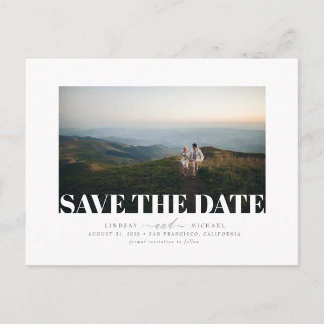Modernes elegantes, Minimalistisches Save the Date Ankündigungspostkarte (Vorderseite)