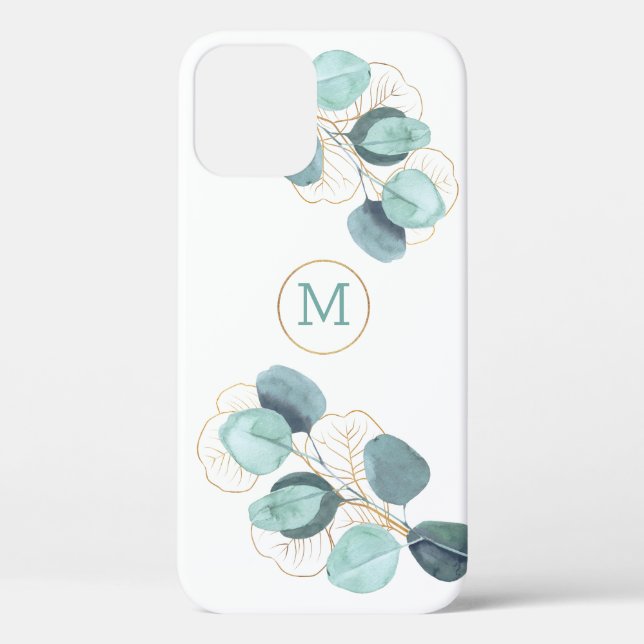 Modernes, elegantes Mit Monogramm Eukalyptus Gold  Case-Mate iPhone Hülle (Rückseite)