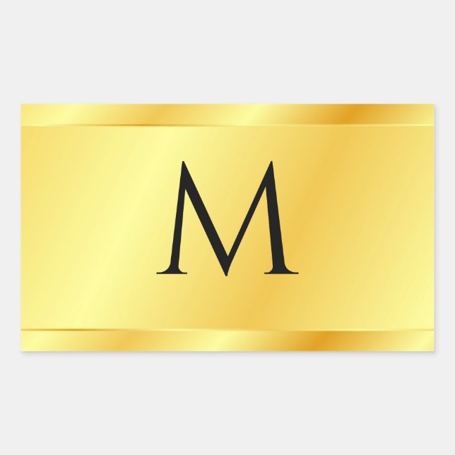Modernes, elegantes Mit Monogramm Template in Gold Rechteckiger Aufkleber (Vorderseite)