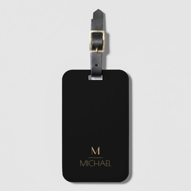 Modernes, elegantes Monogram Black & Gold Gepäckanhänger (Vorderseite Vertikal)