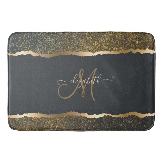 Modernes, elegantes Monogramm der Gold-Touch Badematte (Vorderseite)
