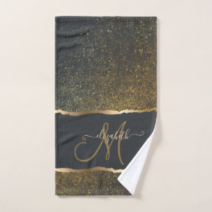 Modernes, elegantes Monogramm der Gold-Touch Badhandtuch Set