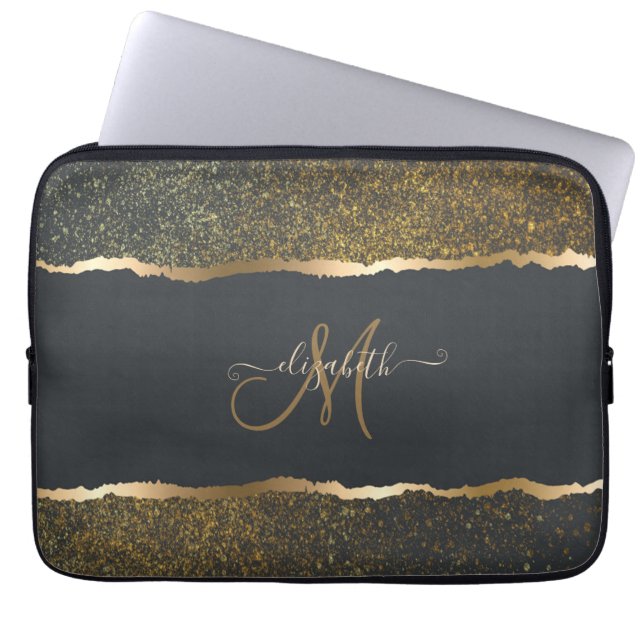 Modernes, elegantes Monogramm der Gold-Touch Laptopschutzhülle (Vorderseite)