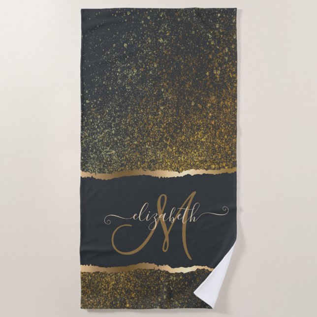 Modernes, elegantes Monogramm der Gold-Touch Strandtuch (Vorderseite)