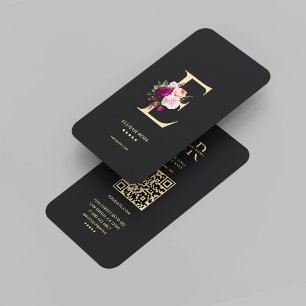 Modernes elegantes Monogramm E Floral Black Gold Visitenkarte