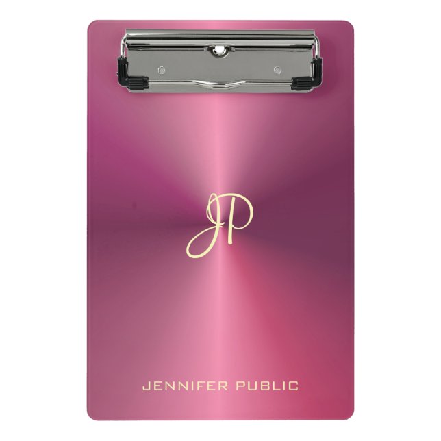 Modernes, elegantes Monogramm-Metallic-Look rosa Mini Klemmbrett (Vorderseite)