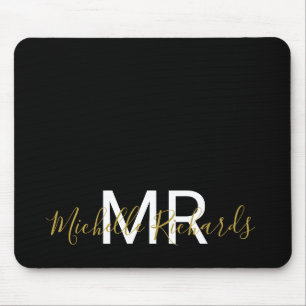 Modernes, elegantes Monogramm-Monogramm aus schwar Mousepad