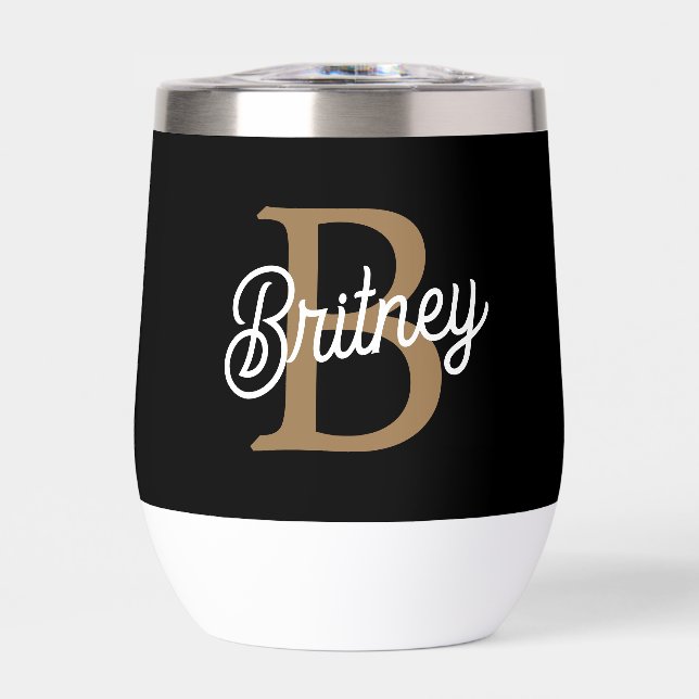 Modernes elegantes Monogramm Name Black Gold Scrip (Vorderseite)