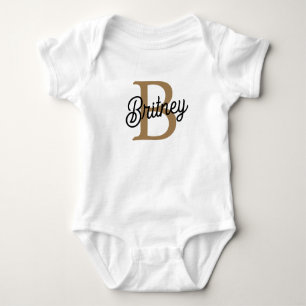 Modernes elegantes Monogramm Name Black Gold Scrip Baby Strampler