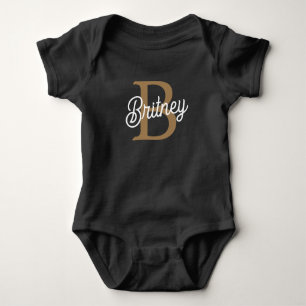 Modernes elegantes Monogramm Name Black Gold Scrip Baby Strampler